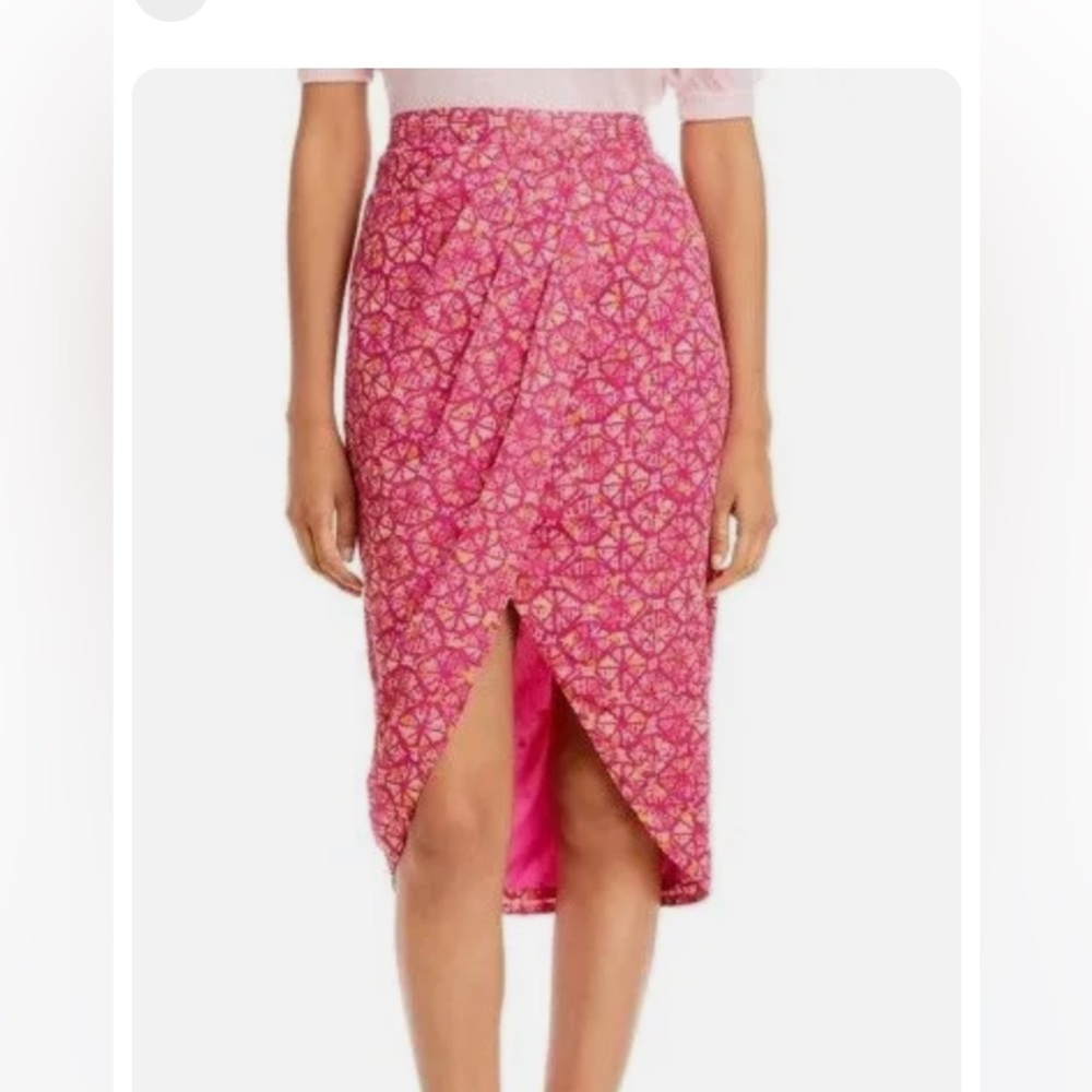 Aqua Metallic Print Wrap Skirt